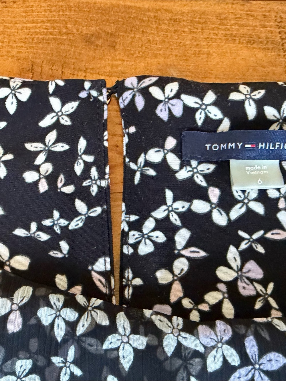 Tommy Hilfiger Black and White Floral Sleeveless Dress with front sheer overlay